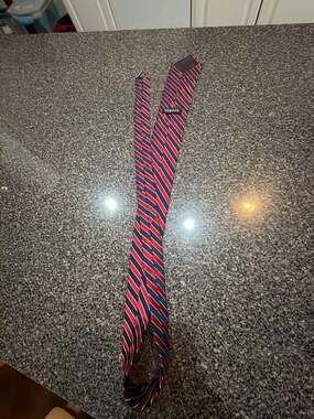 George Men's Red and Navy Diagonal Striped 100% Silk Necktie